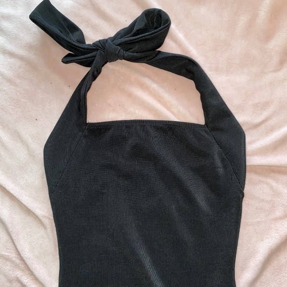 Black Textured Rib Halterneck Bodysuit - Picture 2 of 5